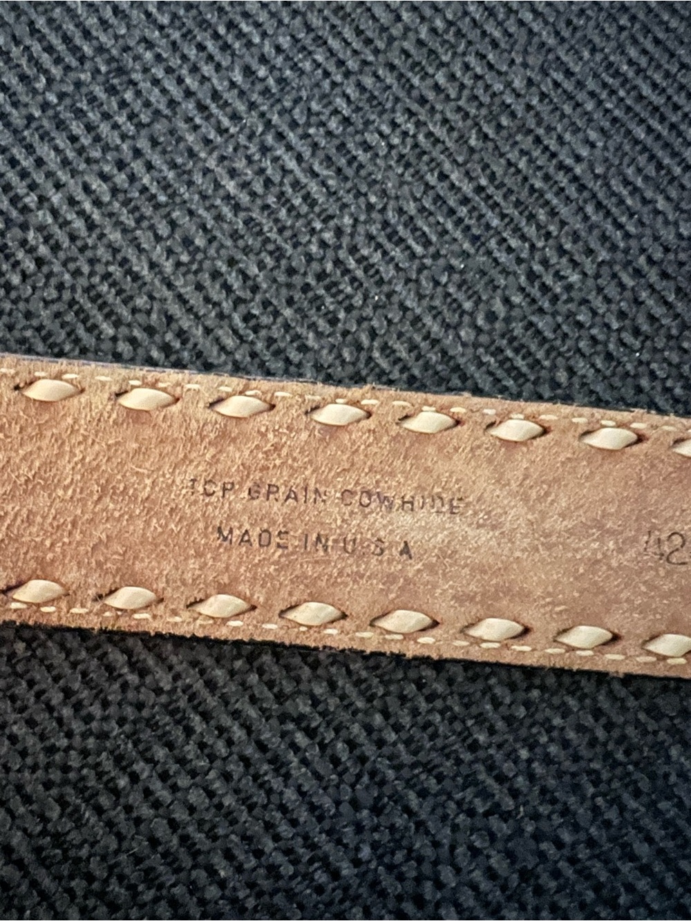 Brown Tooled Leather Men’s Belt with Commemorative Brass Buckle - Picture 4 of 6
